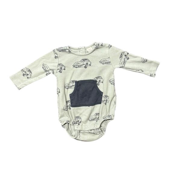 Kate Quinn Green and Navy Long Sleeve Car Print Bodysuit - Size 6-12m - Picture 1 of 3